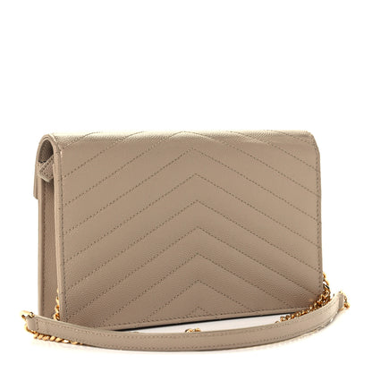 Saint Laurent Grain De Poudre Matelasse Chevron Monogram Envelope Chain Wallet Deep Beige 2 of 9