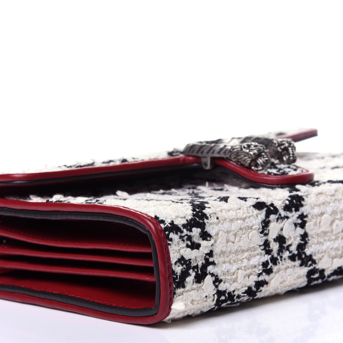 Tweed GG Monogram Mini Dionysus Chain Wallet White Black Romantic Cherry