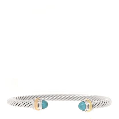 David Yurman Sterling Silver 14K Yellow Gold Turquoise 5mm Cable Classics Bracelet 1 of 3