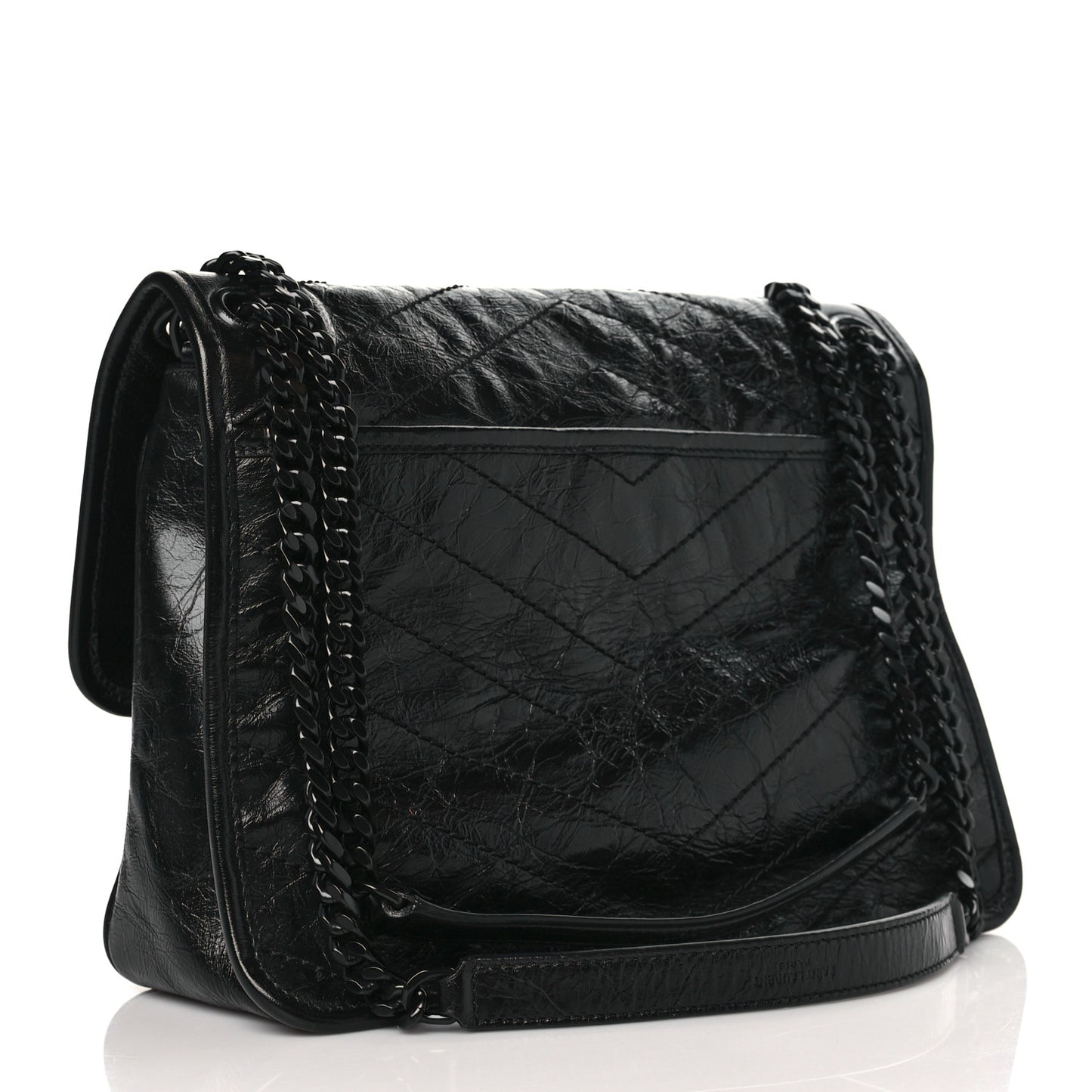 Crinkled Calfskin Matelasse Monogram Medium Niki Chain Satchel Black