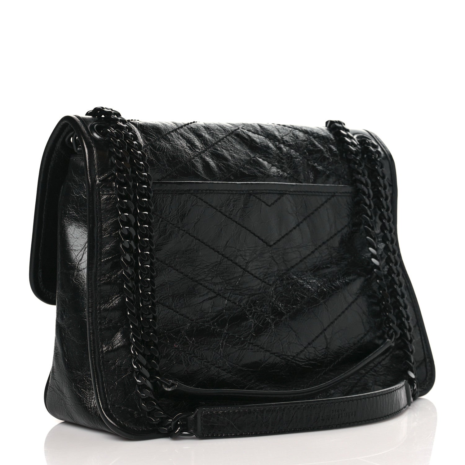 Saint Laurent Crinkled Calfskin Matelasse Monogram Medium Niki Chain Satchel Black 3 of 9