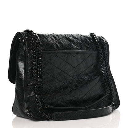 Saint Laurent Crinkled Calfskin Matelasse Monogram Medium Niki Chain Satchel Black 3 of 9