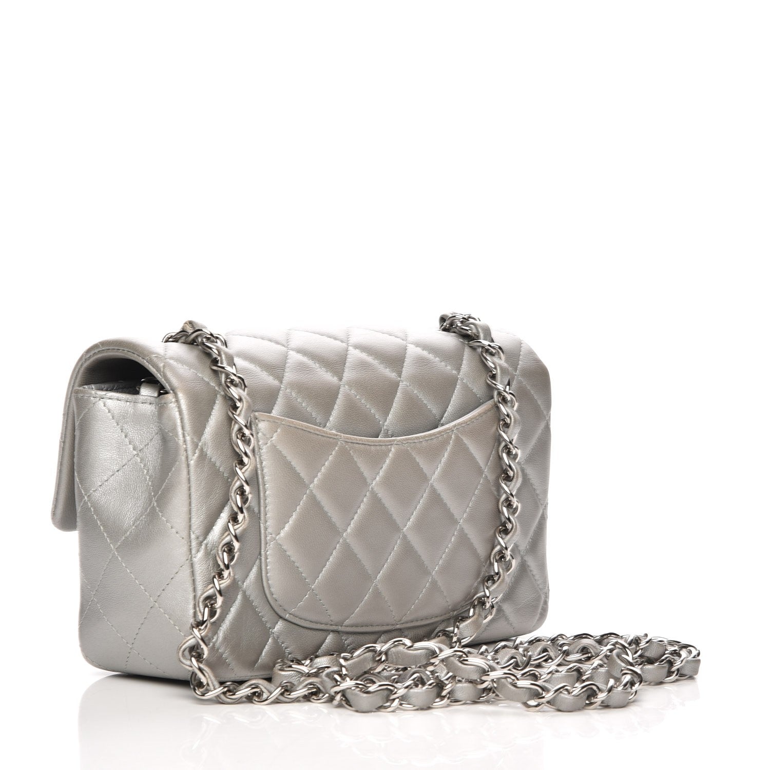 Chanel Metallic Lambskin Quilted Mini Rectangular Flap Silver 3 of 9