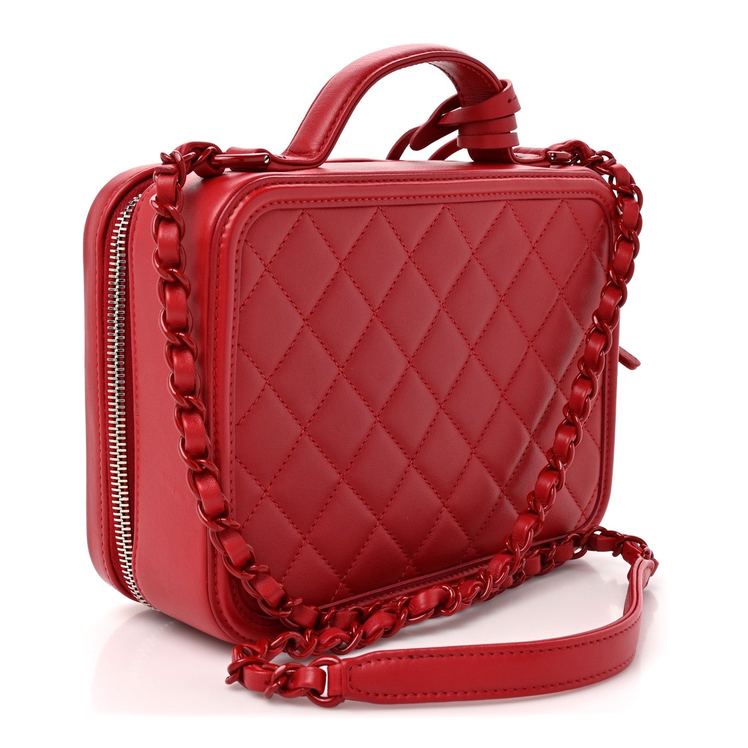 Chanel Lambskin Quilted Medium CC Filigree Vanity Case Dark Red 2 of 11