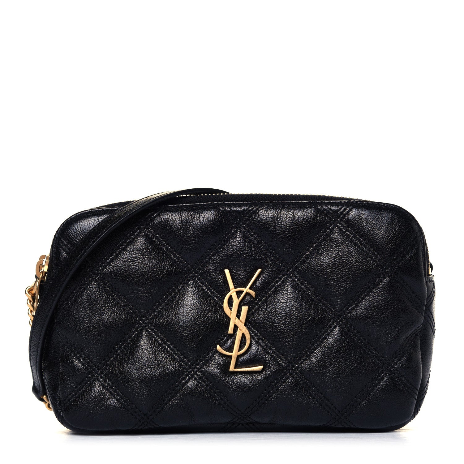 Saint Laurent Grained Lambskin Quilted Mini Becky Double Zip Bag Black 2 of 16