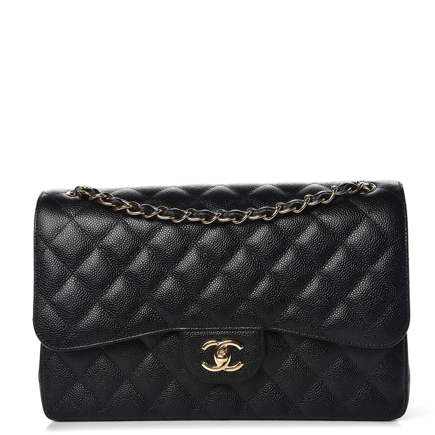 Caviar Quilted Jumbo Double Flap Black