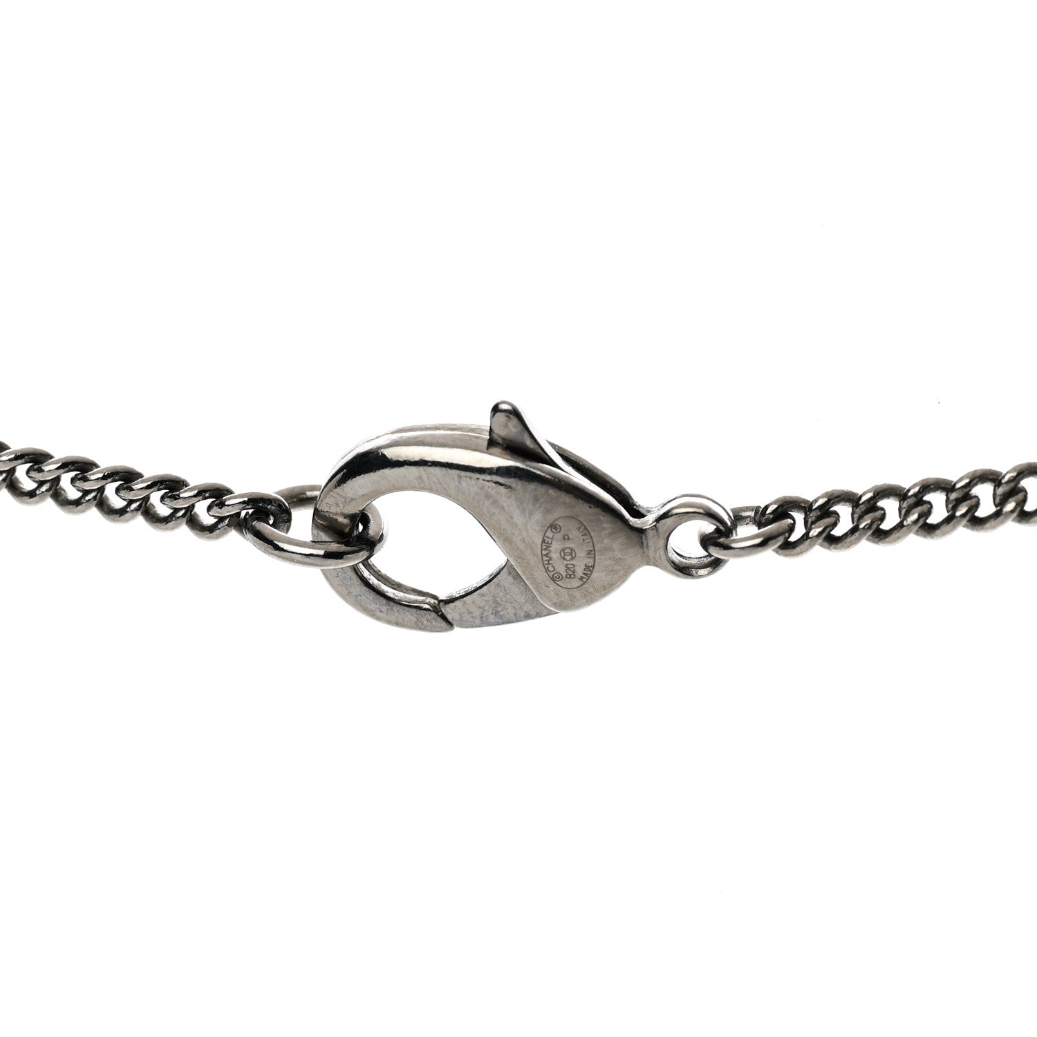 Chanel Metal Crystal Ruthenium Dog Tag Charm Necklace Black 4 of 4