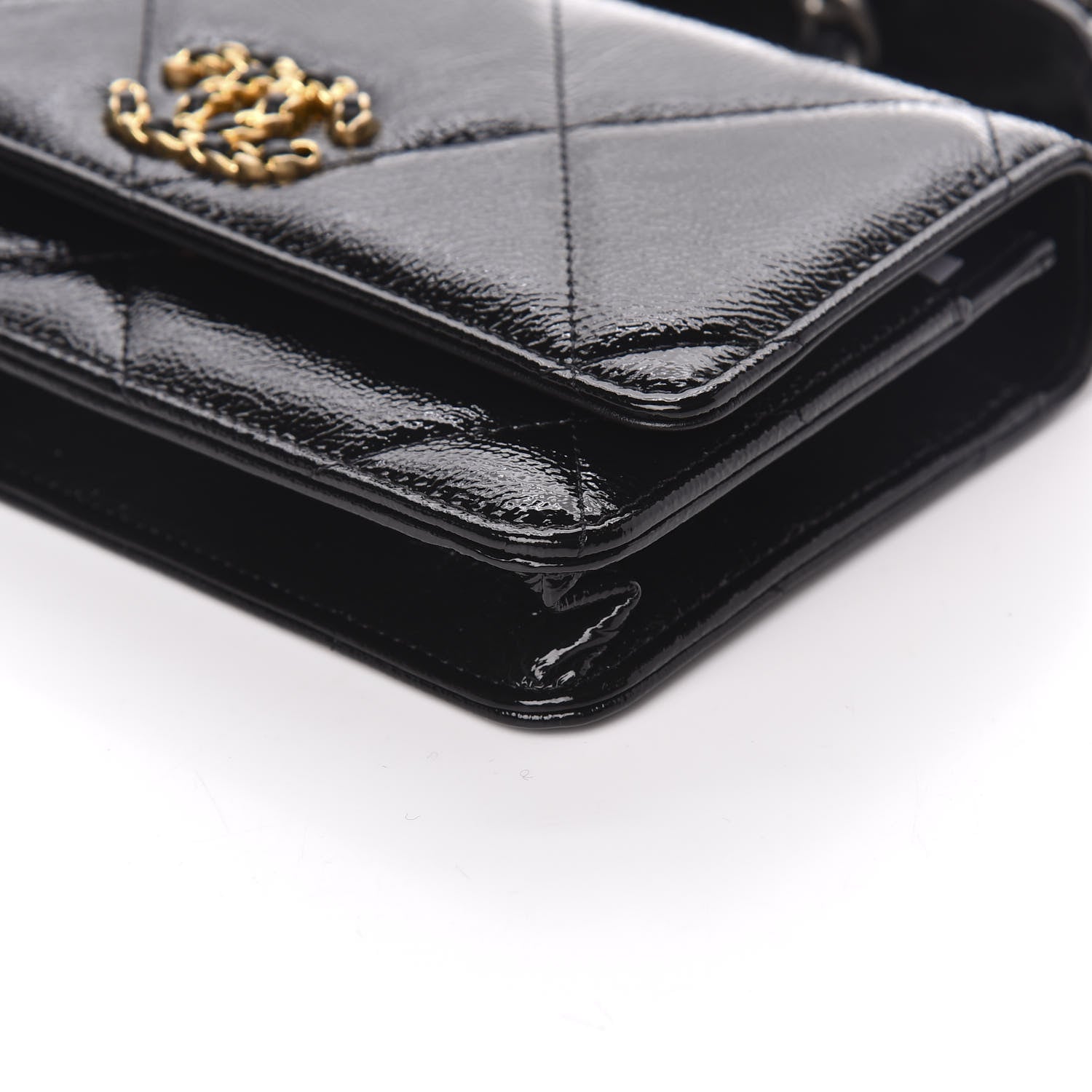 Chanel Shiny Crumpled Calfskin Quilted 19 Wallet On Chain WOC Black 10 of 12