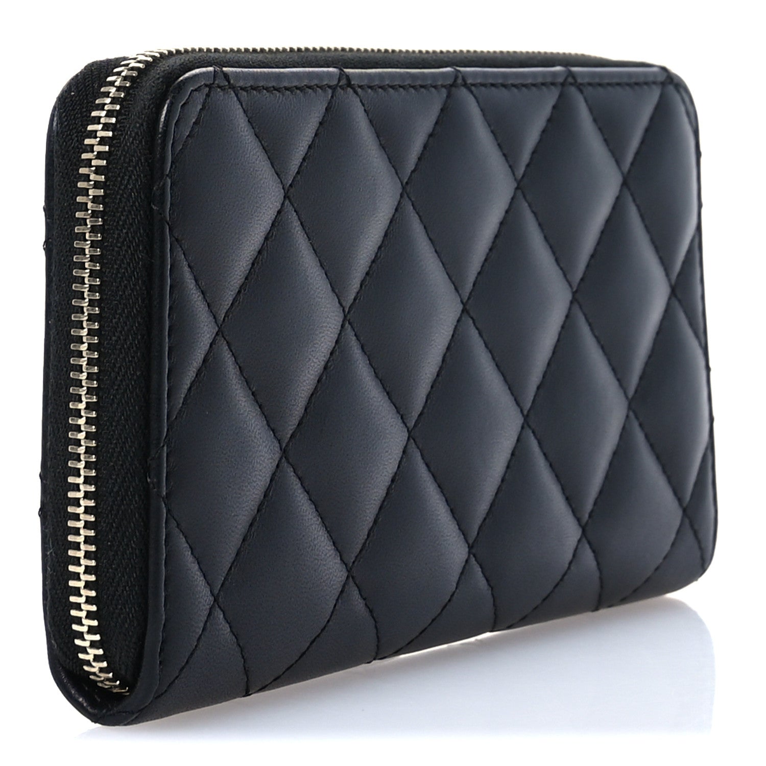Chanel Lambskin Quilted Medium Zip Around Wallet Black 3 of 9