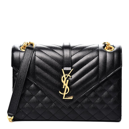 Saint Laurent Grain De Poudre Textured Mixed Matelasse Triquilt Medium Monogram Satchel Black 1 of 9