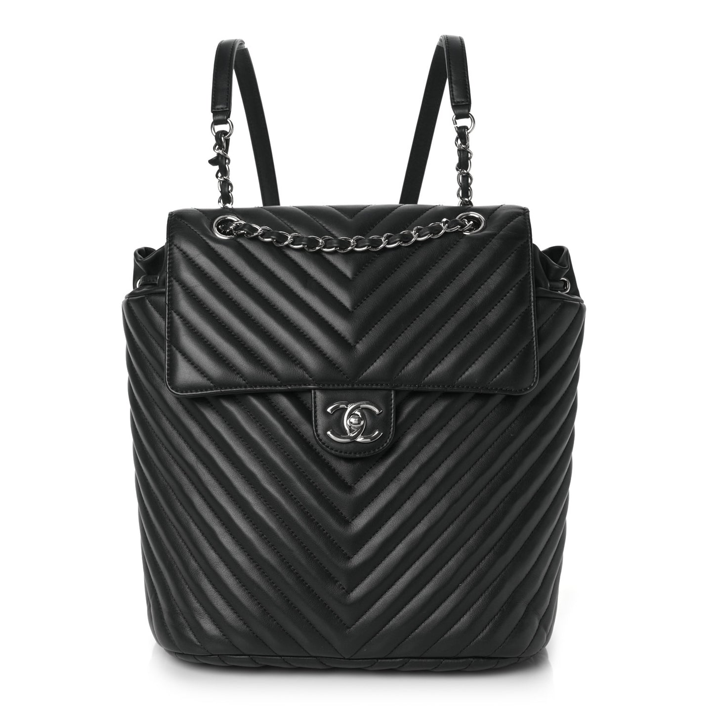 Calfskin Chevron Quilted Large Urban Spirit Backpack Black