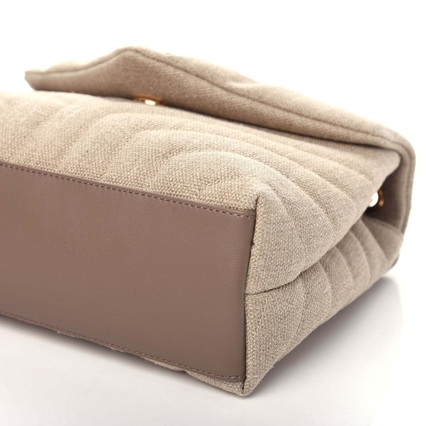 Linen Y Quilted Monogram Small Loulou Chain Satchel Natural Taupe