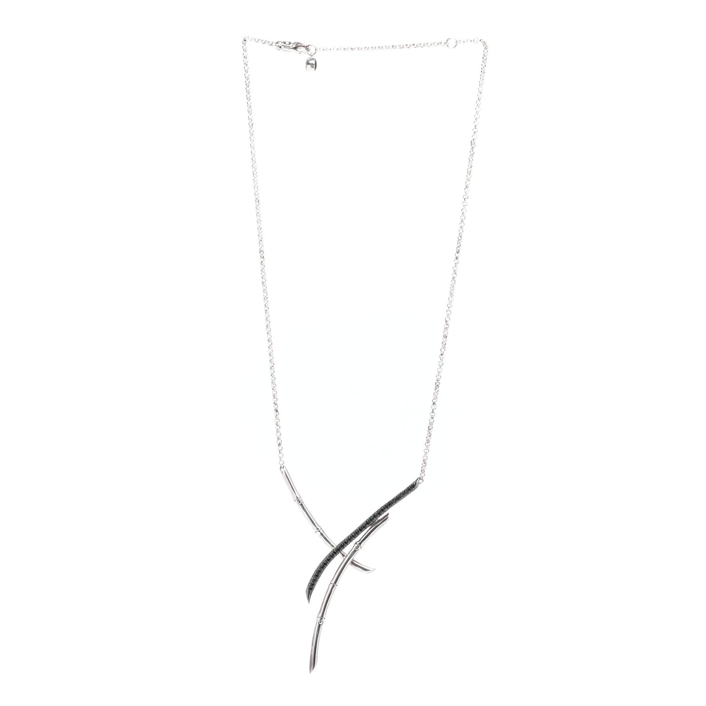 Sterling Silver Black Sapphire Spinel Bamboo Overlapping Branch Pendant Necklace