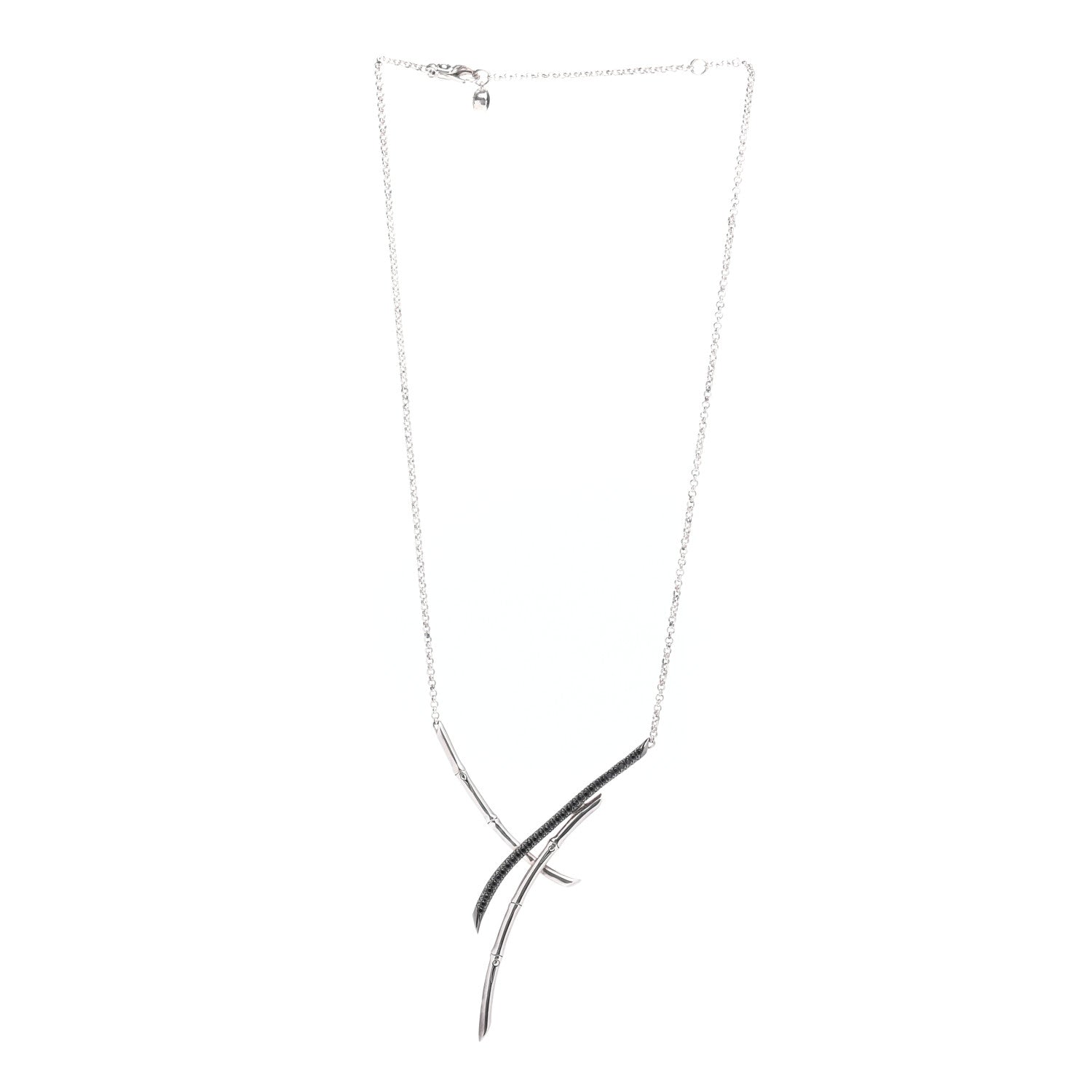 John Hardy Sterling Silver Black Sapphire Spinel Bamboo Overlapping Branch Pendant Necklace 3 of 5