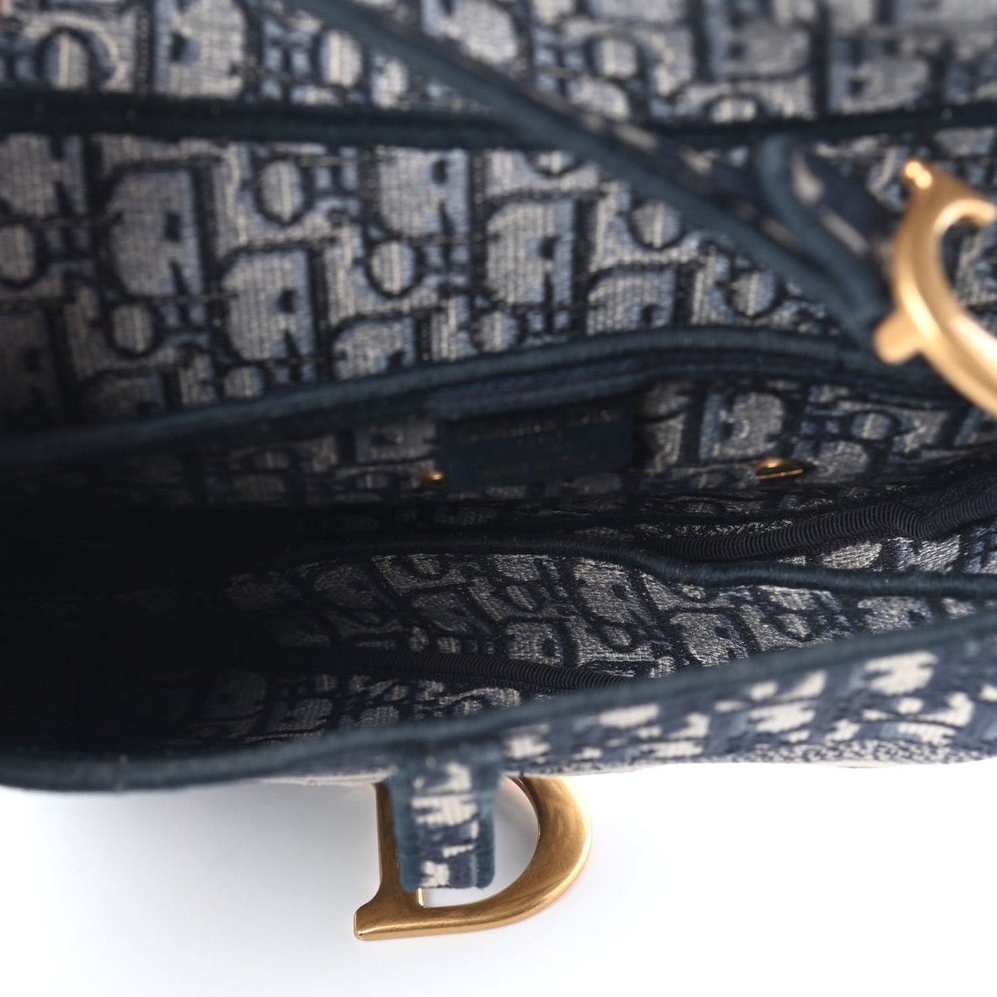 Oblique Embroidered Saddle Bag Blue