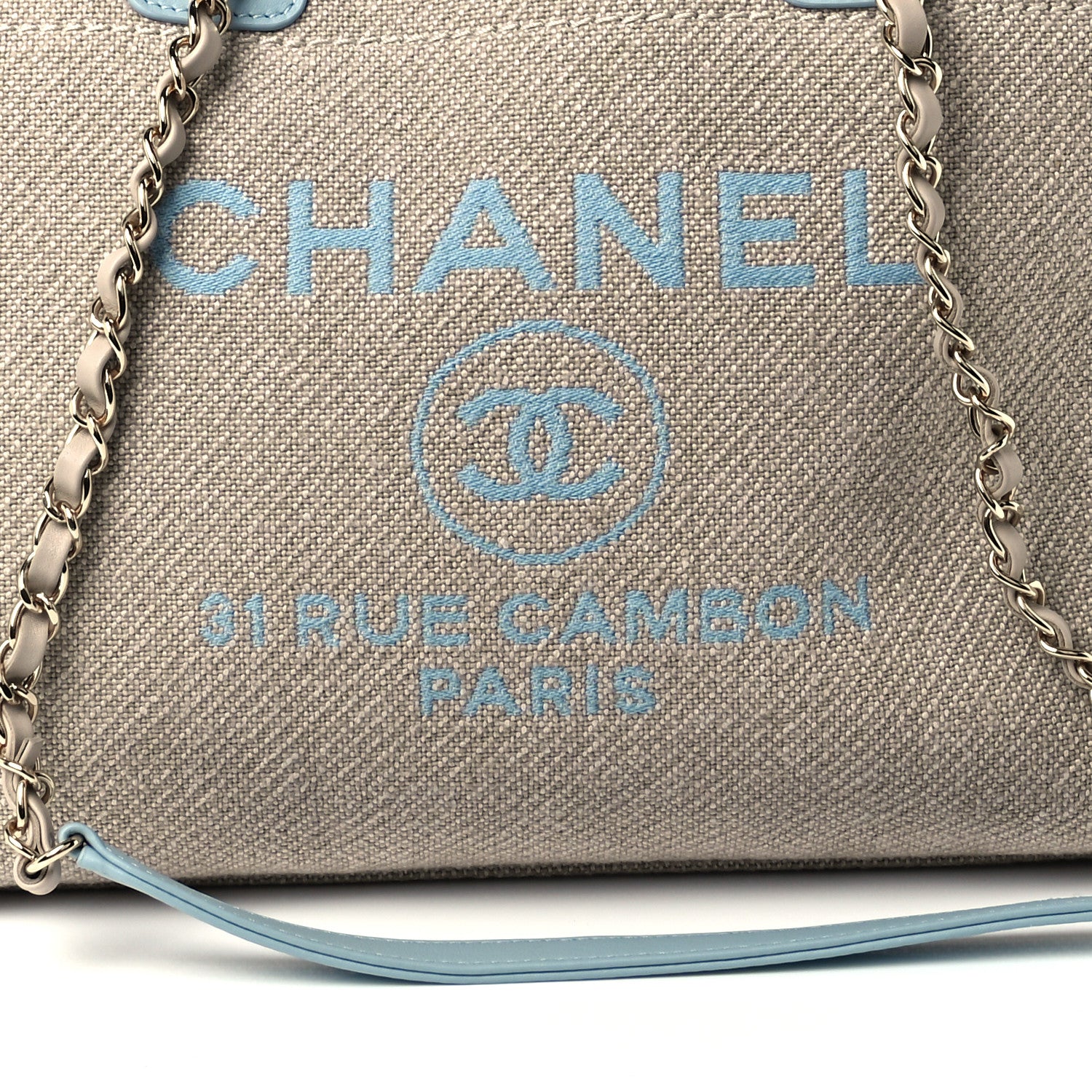 Chanel Mixed Fibers Calfskin Small Deauville Tote Grey Light Blue 7 of 11