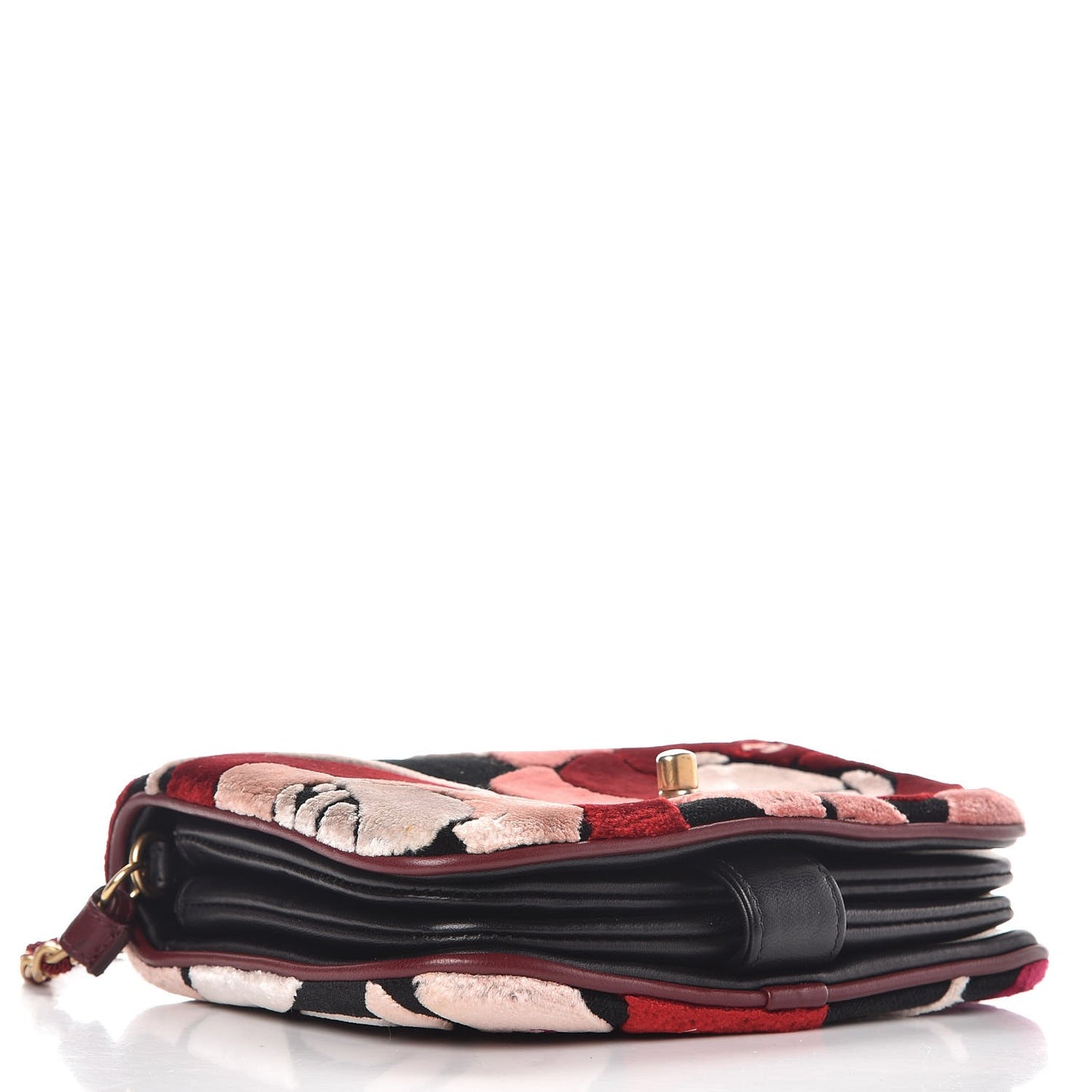 Velvet Lambskin Mini Camellia Flap Black Burgundy