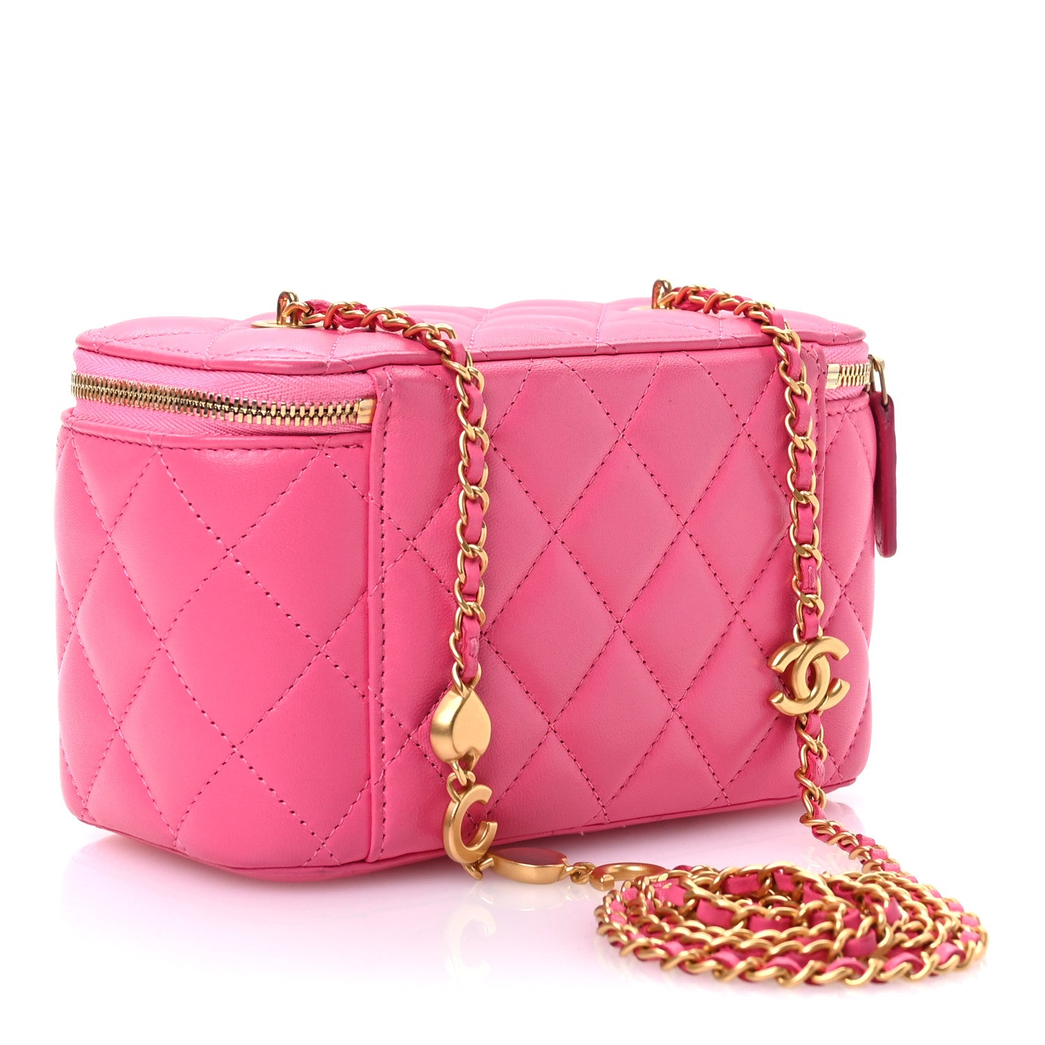 Chanel Lambskin Enamel Quilted Small Coco Hearts Vanity Case With Chain Pink 3 of 12