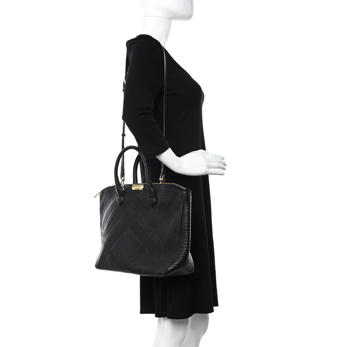Heritage Grain Check Embossed Medium Dewsbury Tote Black