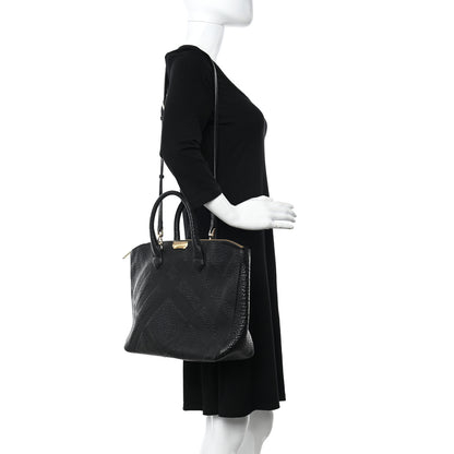 Burberry Heritage Grain Check Embossed Medium Dewsbury Tote Black 2 of 12