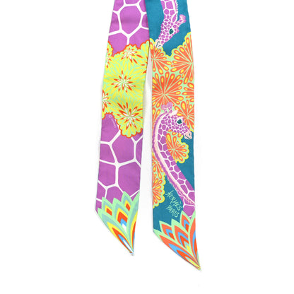 Hermes Silk The Three Graces Twilly Canard Mauve Jaune Fluo 2 of 4