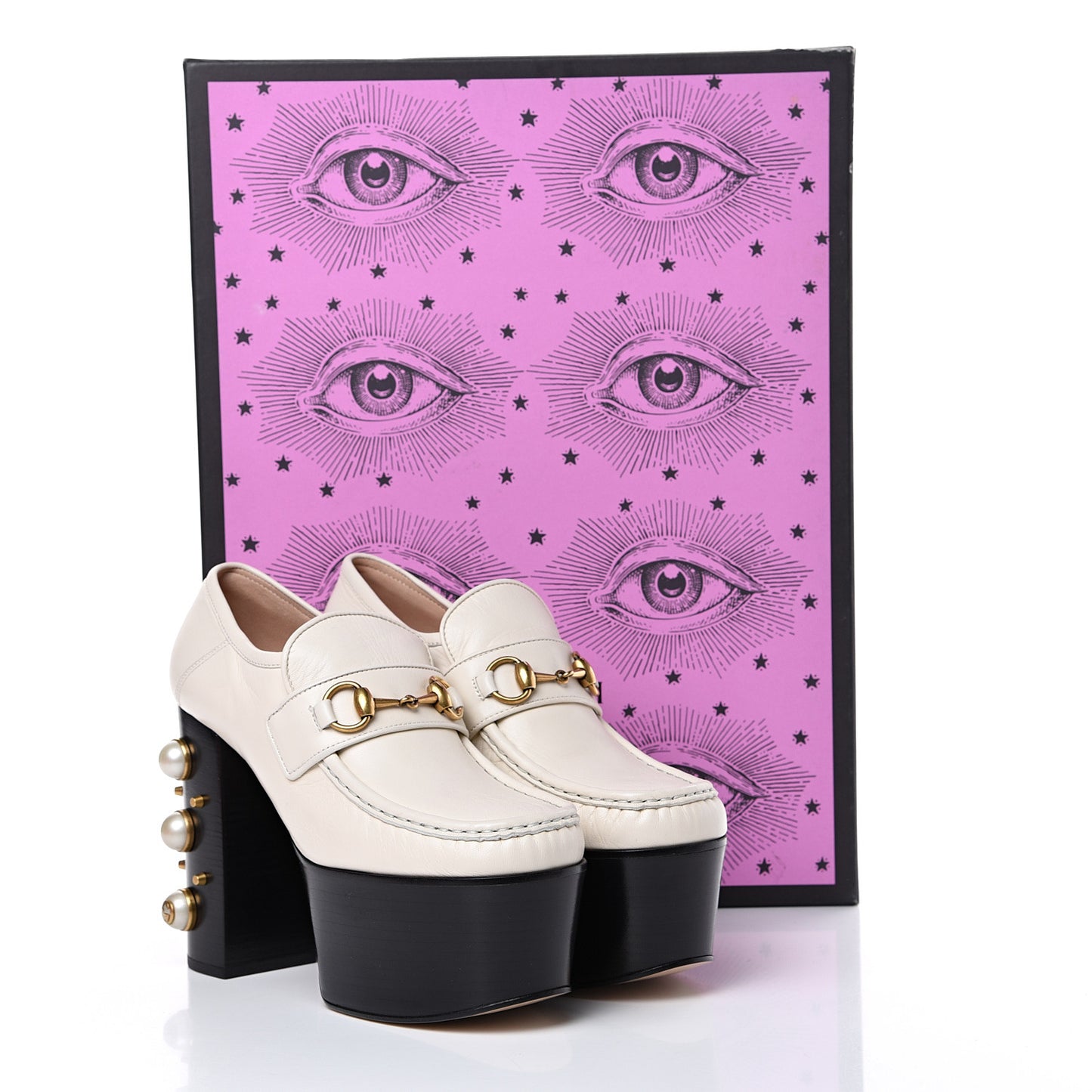 Malaga Kid Pearl Studded Vegas Platform Loafers 38.5 Mystic White
