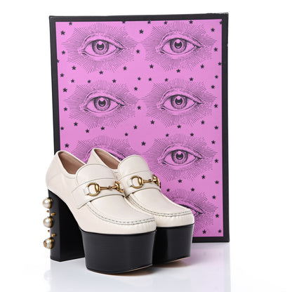 Gucci Malaga Kid Pearl Studded Vegas Platform Loafers 38.5 Mystic White 8 of 8