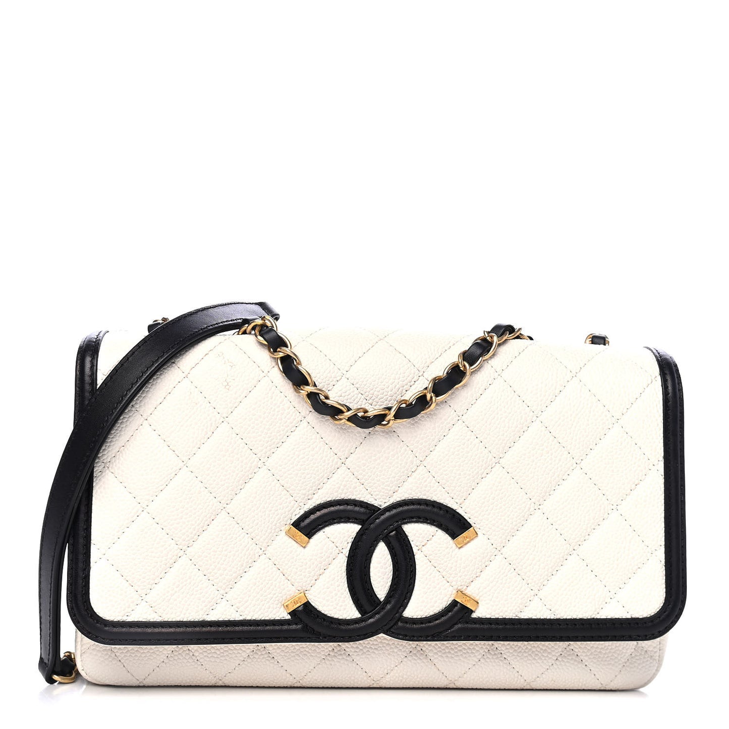 Caviar Quilted Medium CC Filigree Flap Light Beige Black