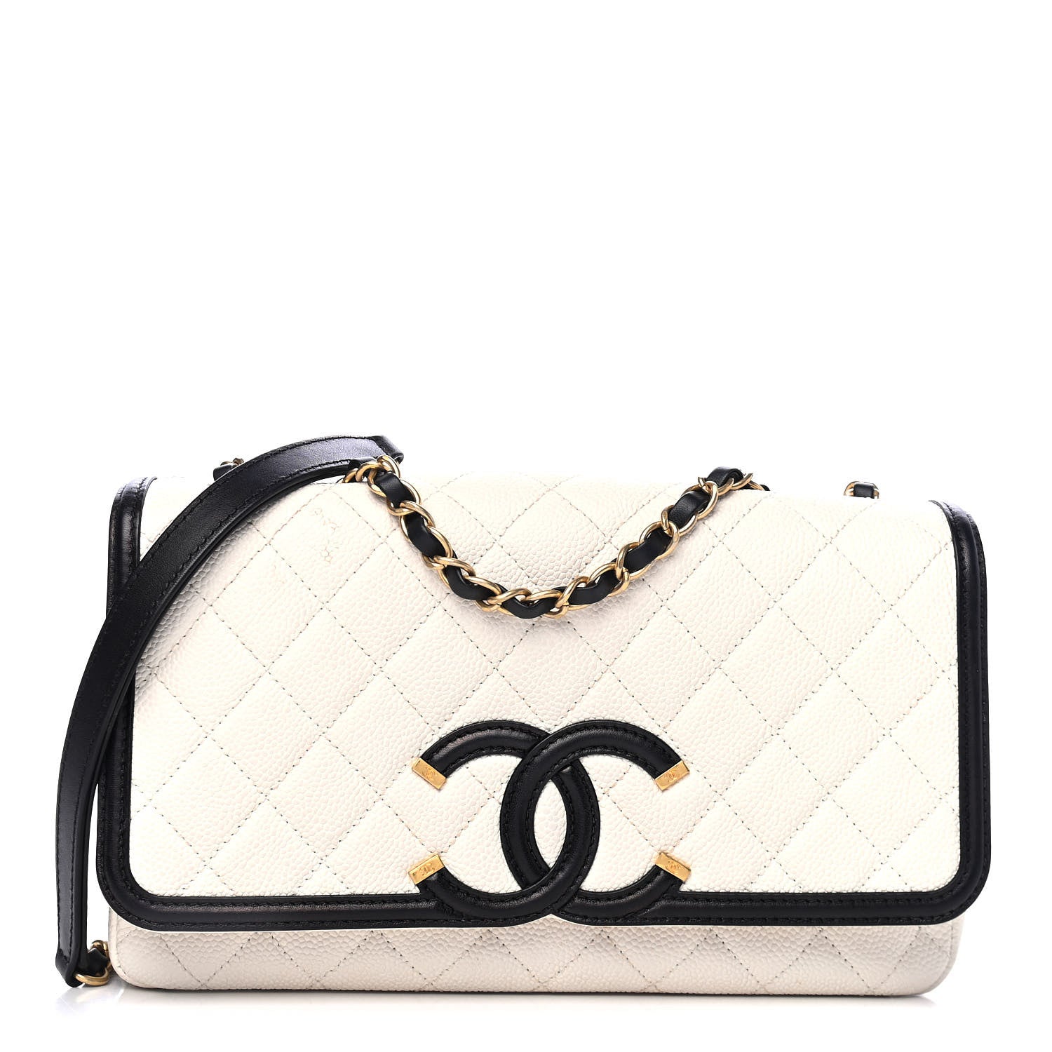 Chanel Caviar Quilted Medium CC Filigree Flap Light Beige Black 1 of 5