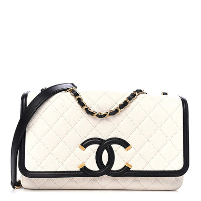 Chanel Caviar Quilted Medium CC Filigree Flap Light Beige Black 1 of 5