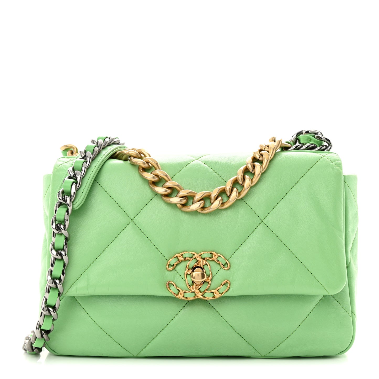 Lambskin Quilted Medium Chanel 19 Flap Green