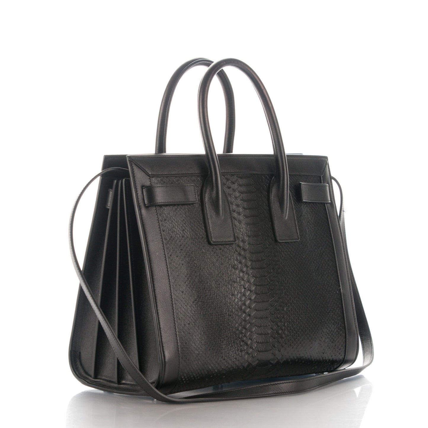 Python Calfskin Embossed Small Sac de Jour Black