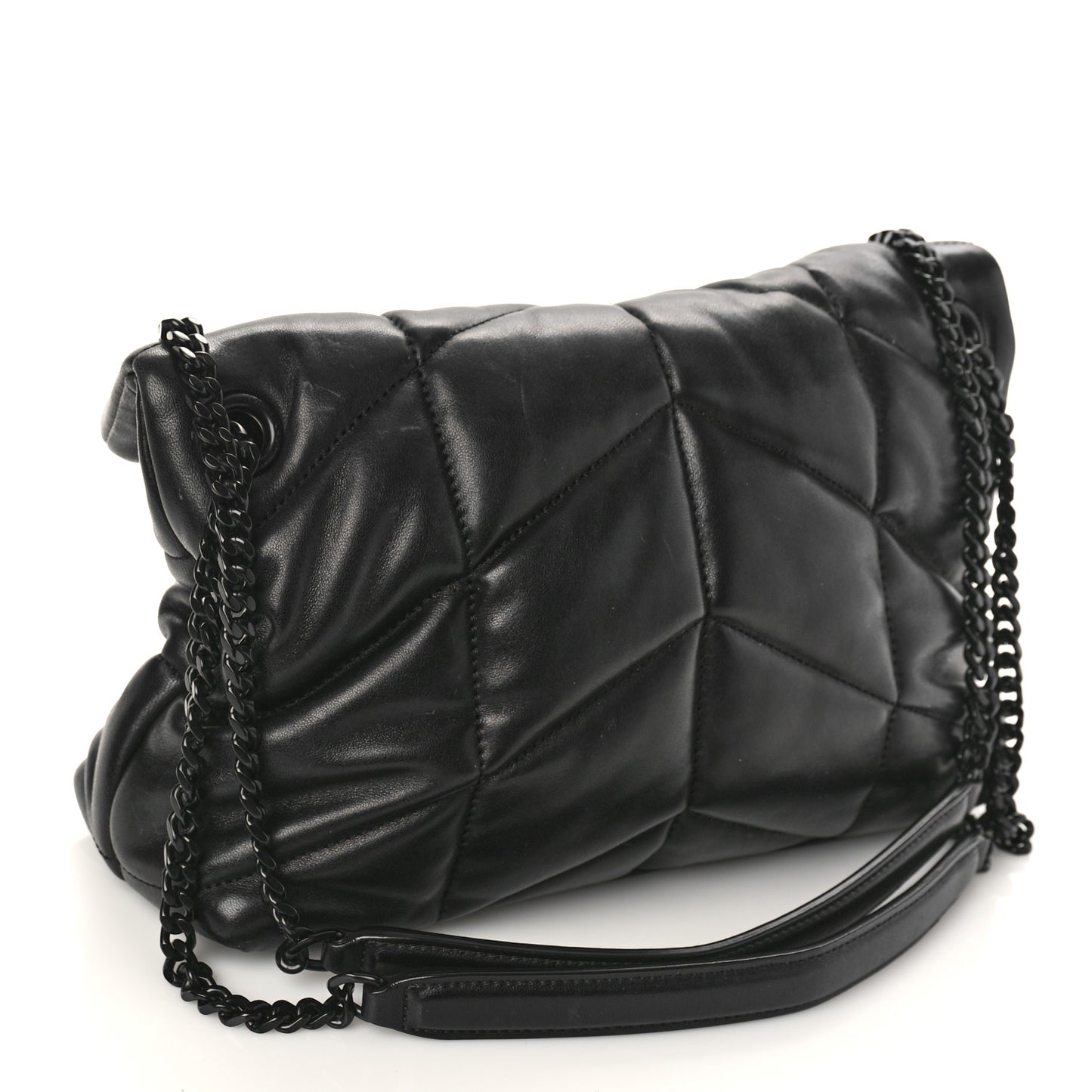 Lambskin Quilted Monogram Monochrome Small Loulou Puffer Chain Satchel Black