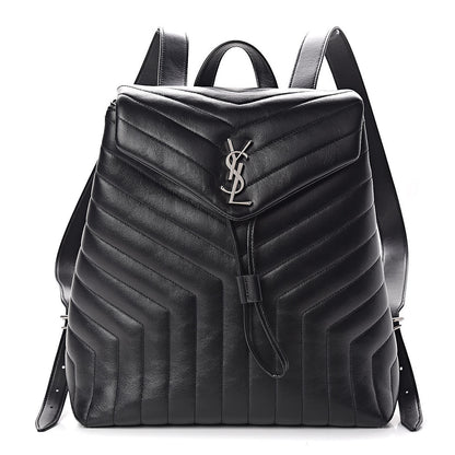 Saint Laurent Calfskin Y Quilted Monogram Medium Loulou Backpack Black 1 of 10