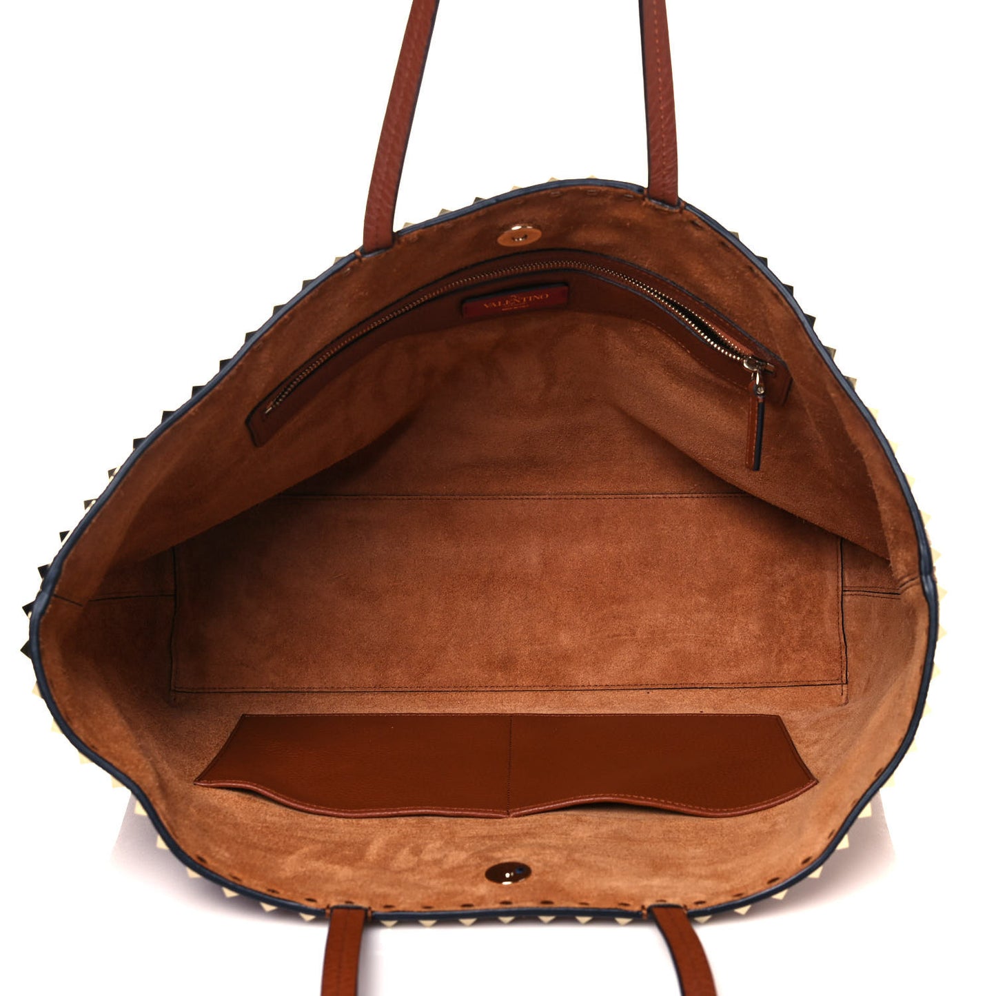 Grained Calfskin Rockstud Shoulder Tote Bright Cognac