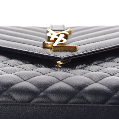 Saint Laurent Grain De Poudre Mixed Matelasse Large Triquilt Monogram Satchel Deep Marine 18 of 25