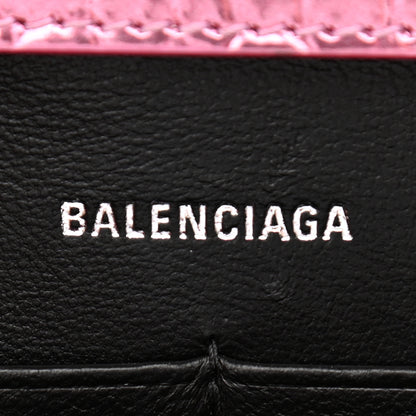 Balenciaga Metallic Shiny Calfskin Crocodile Embossed Hourglass Chain Bag Pink 6 of 10