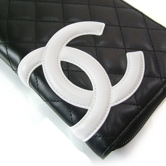 Calfskin Cambon Zip Around Organizer Wallet Black White