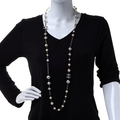 Chanel Crystal Pearl Beaded CC Long Necklace Grey 2 of 6