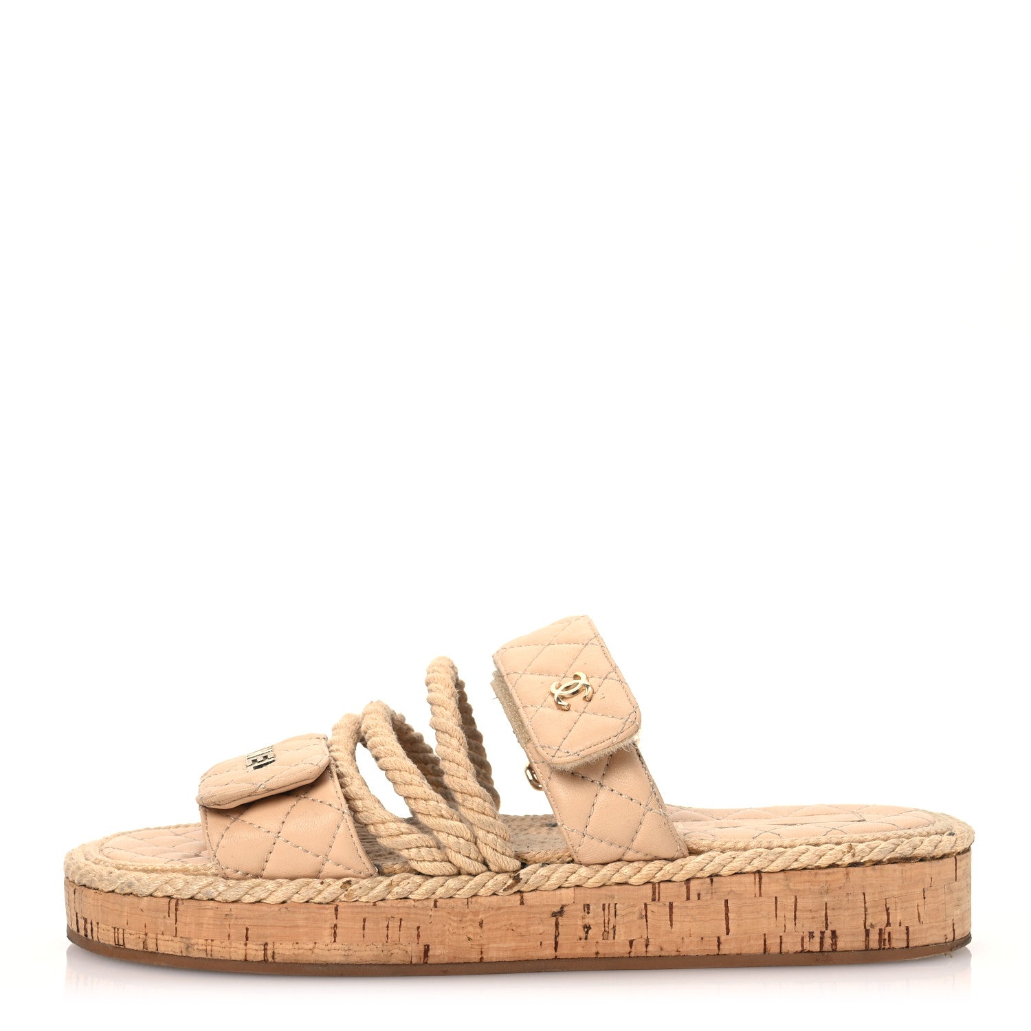 Chanel Cord Lambskin Quilted Logo Mules 39 Beige 1 of 17