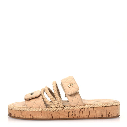 Chanel Cord Lambskin Quilted Logo Mules 39 Beige 1 of 17