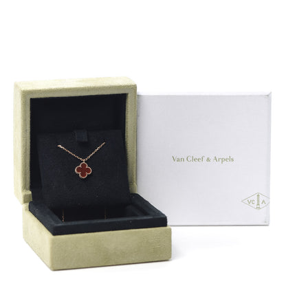 Van Cleef & Arpels 18K Rose Gold Carnelian Sweet Alhambra Pendant Necklace 8 of 8
