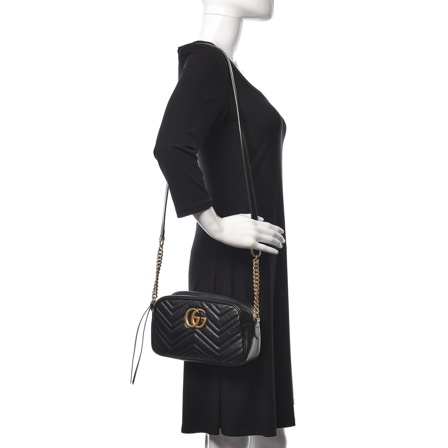 Calfskin Matelasse Small GG Marmont Chain Shoulder Bag Black