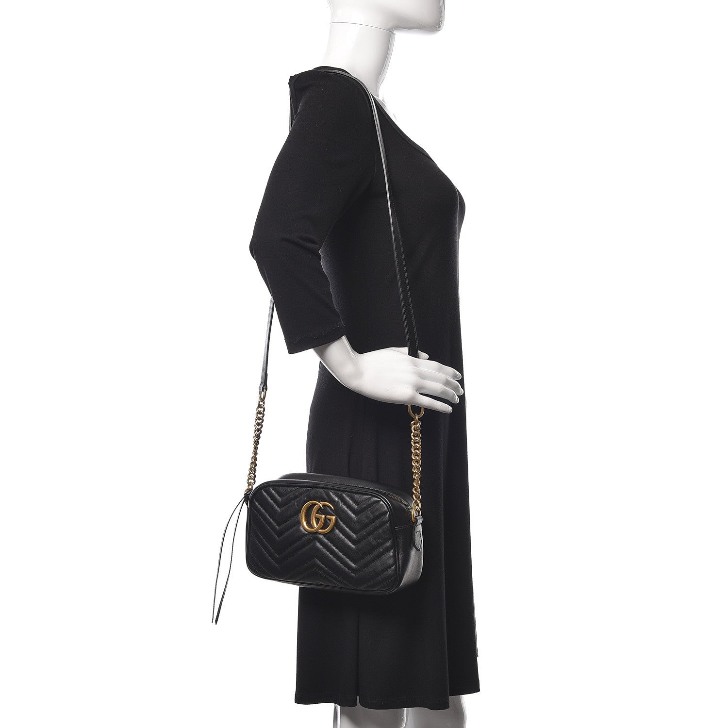 Gucci Calfskin Matelasse Small GG Marmont Chain Shoulder Bag Black 2 of 10