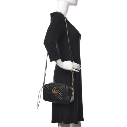 Gucci Calfskin Matelasse Small GG Marmont Chain Shoulder Bag Black 2 of 10