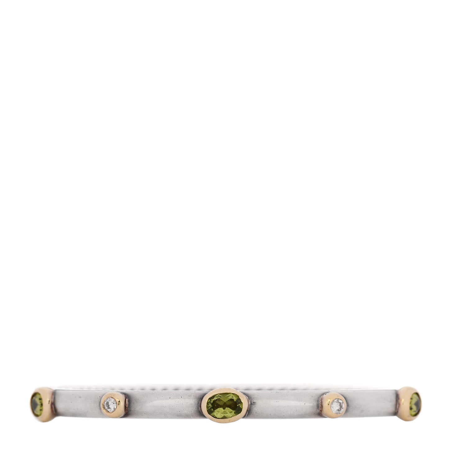 Sterling Silver 18K Yellow Gold Diamond Peridot Cable Hinged Bracelet