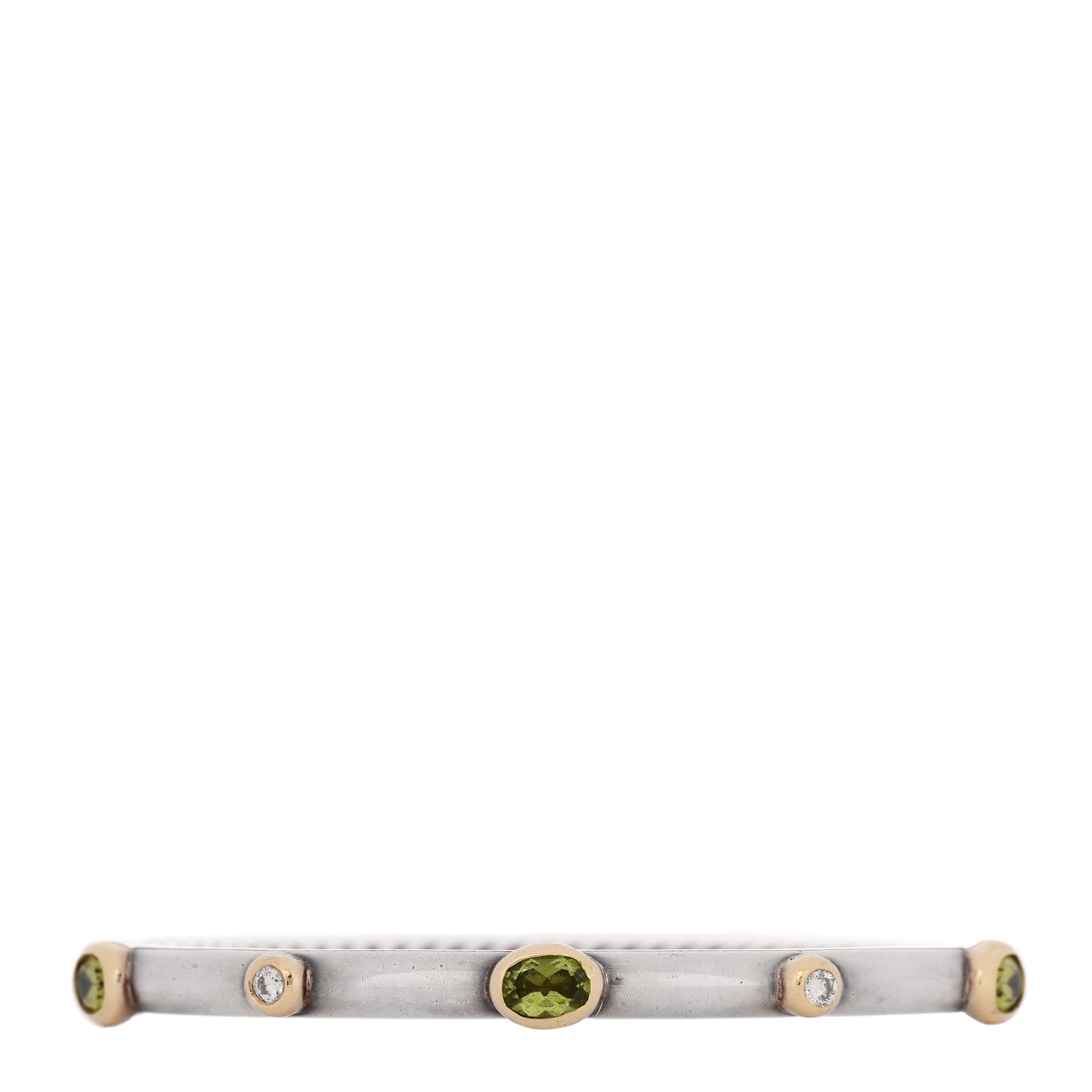 David Yurman Sterling Silver 18K Yellow Gold Diamond Peridot Cable Hinged Bracelet 1 of 4