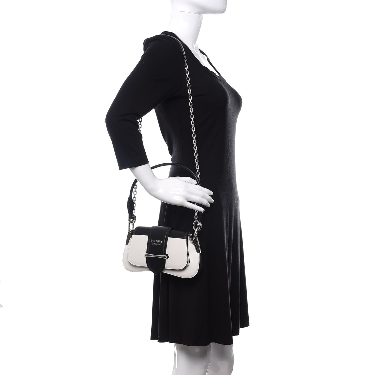 Prada City Calfskin Sidonie Shoulder Bag White Black 2 of 11