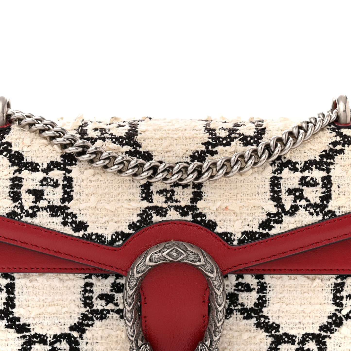 Tweed GG Monogram Small Dionysus Shoulder Bag White Black Romantic Cherry