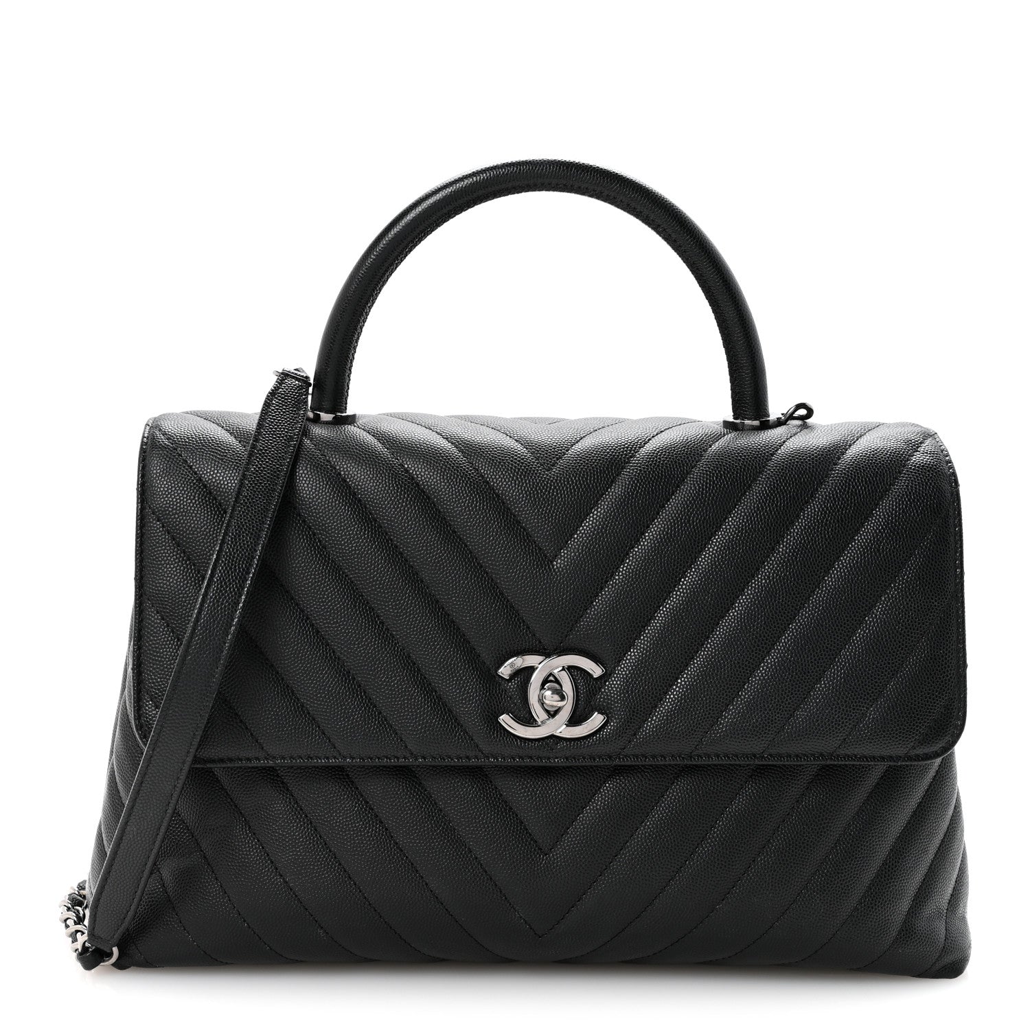 Chanel Caviar Chevron Quilted Medium Coco Handle Flap Black 1 of 10